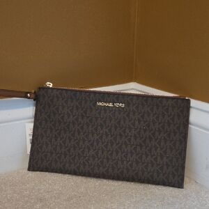 Michael Kors Black and Brown Logo Wristlet